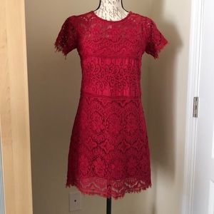 Free People red lace short sleeved dress size 0